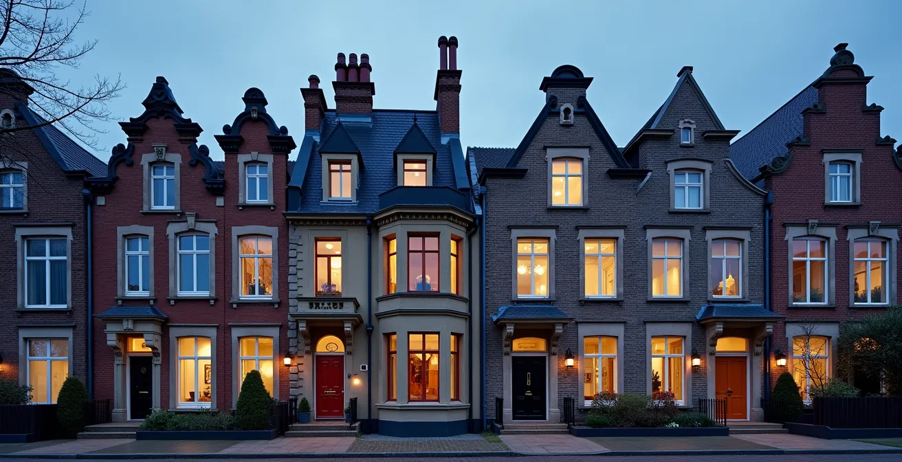 Warmtebeeld van een typisch Belgisch rijhuis met zichtbare warmteverliezen