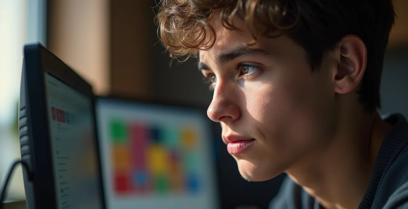 Menselijk portret van developer in contemplatie over fiscale documenten