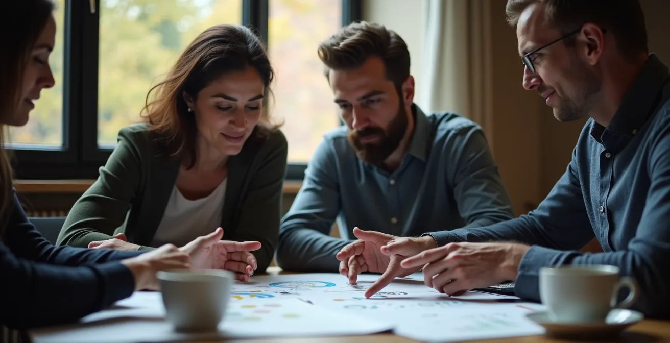 Close-up van pitch deck presentatie analyse met focus op team slide