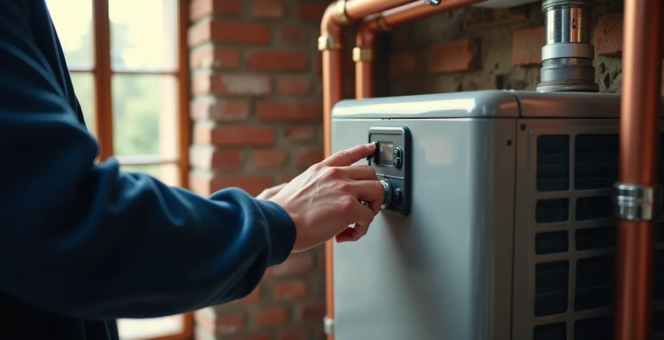 Compacte technische ruimte met hybride warmtepomp naast bestaande ketel