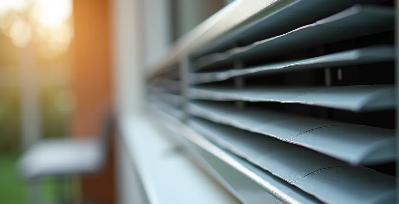 Close-up van modern ventilatierooster in raamkader naast mechanisch ventilatiesysteem