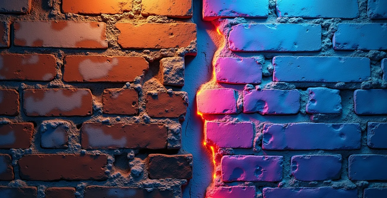 Thermografische scan toont koudebruggen en vochtproblemen in oude muur