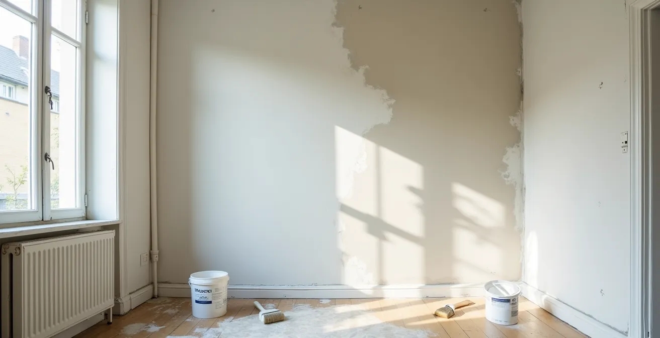 Professionele voorbehandeling van een muur met primer voor kalkverf applicatie