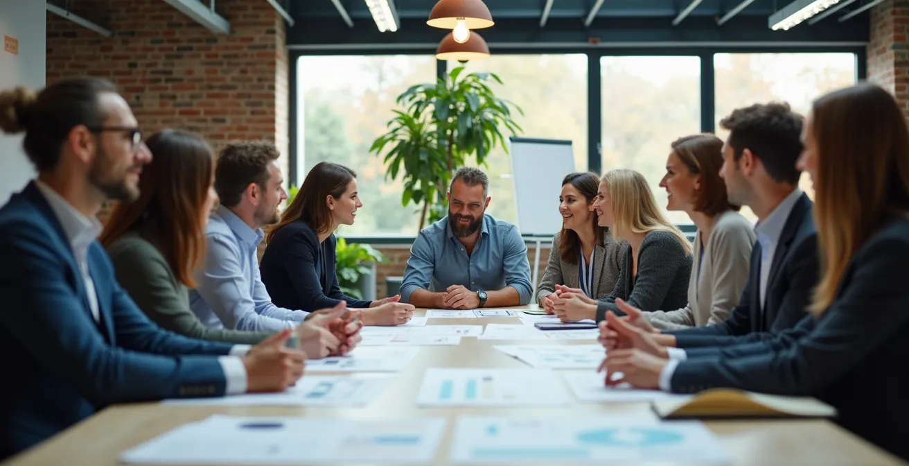 Team van diverse medewerkers in collaboratieve werksessie
