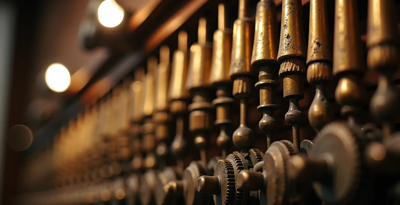Historisch beiaardmechanisme tentoongesteld op toegankelijke begane grond