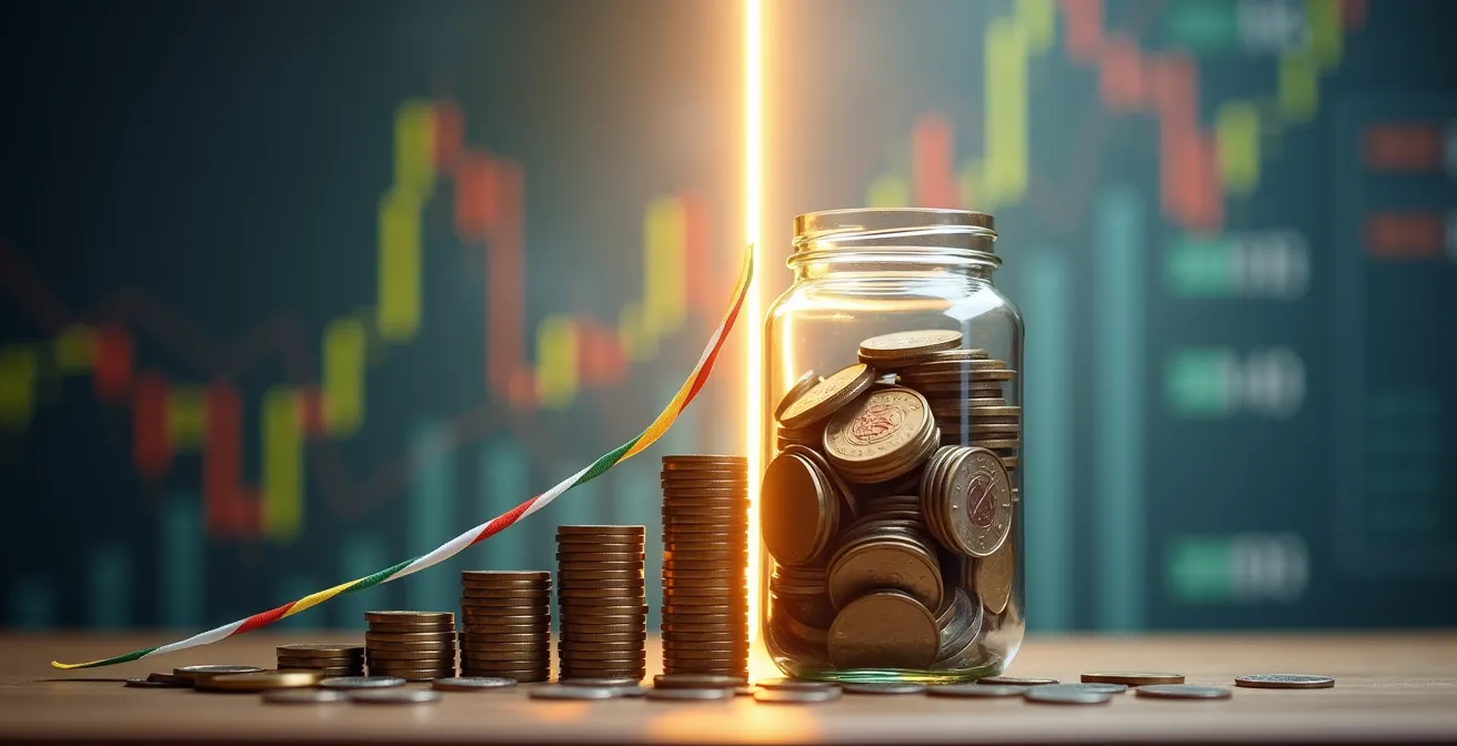 Vergelijking tussen twee investeringsstrategieën met munten en grafieken