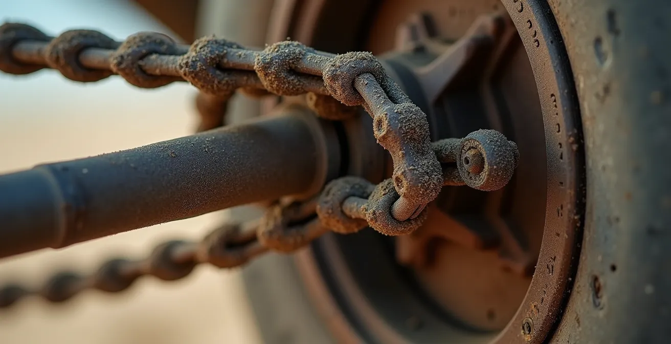 Detailopname van cuistax wielen, ketting en frame voor verhuurinspectie