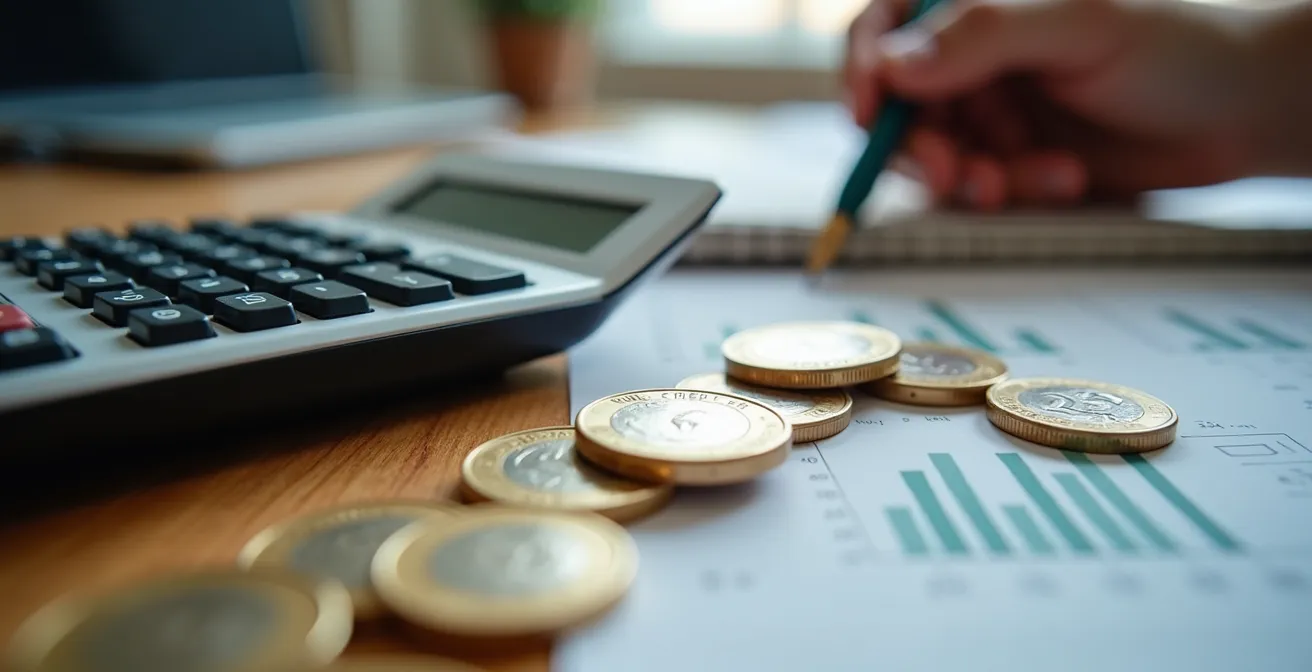 Close-up van calculator en notities voor advertentiebudget planning