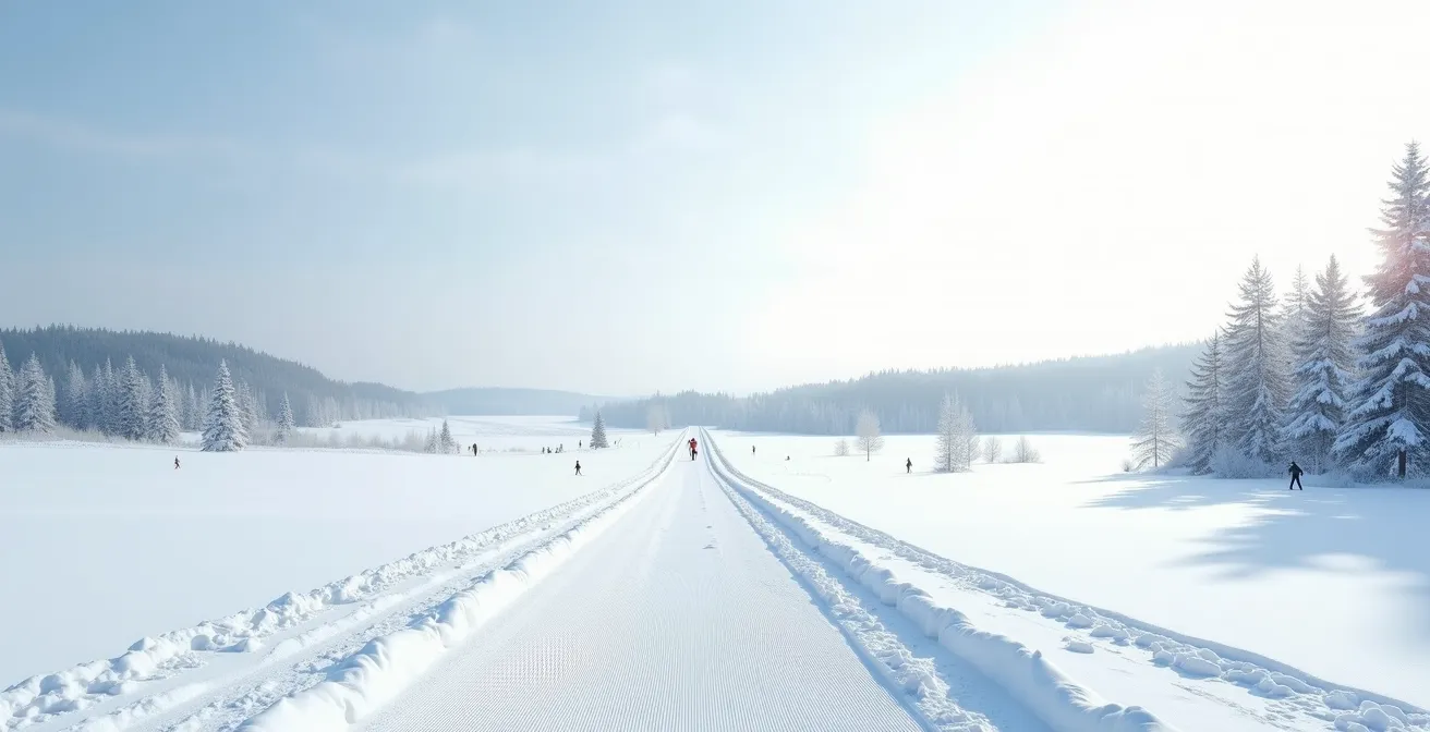 Winterlandschap met langlaufers op aangeduide piste bij Signal de Botrange